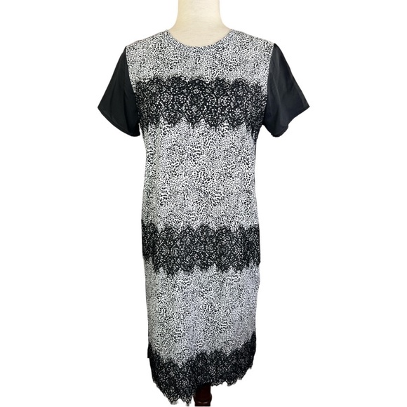 DKNY WOMAN’S IVY LACE FRINGED PULL OVER STYLE  BLACK SHORT SLEEVE DRESS SZ XS - Picture 4 of 12